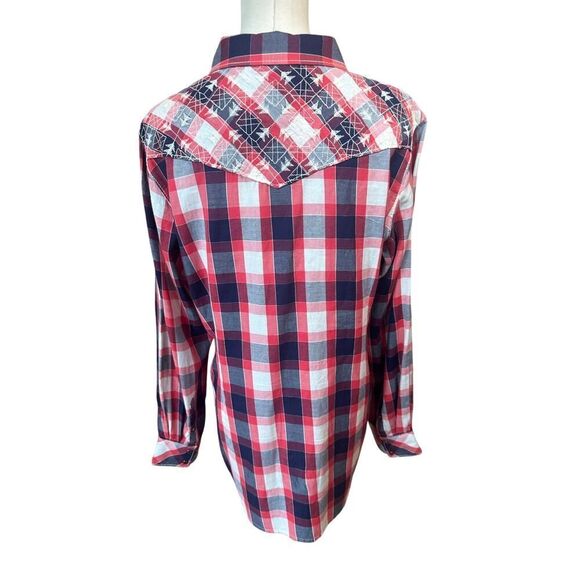 Ariat Plaid Embroidered Cowgirl Western Pearl Snap Long Sleeve Women's SZ Large - Picture 4 of 13